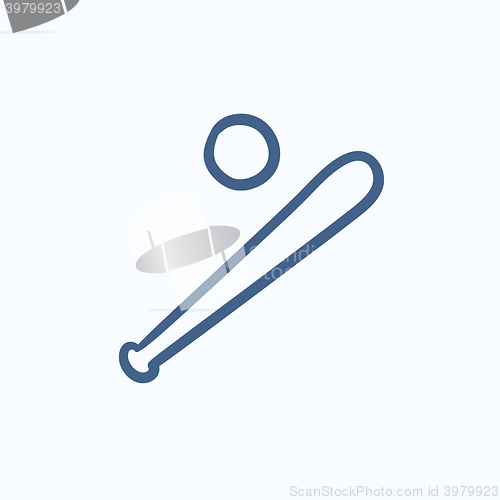 Image of Baseball bat and ball sketch icon.