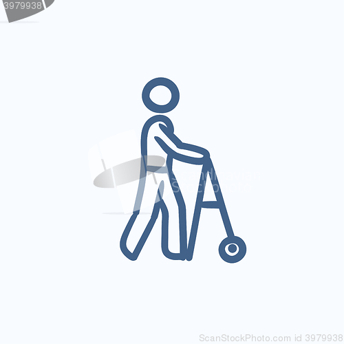 Image of Man with walker sketch icon.