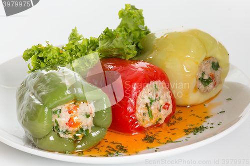 Image of Stuffed paprika with meat, rice and vegetables.