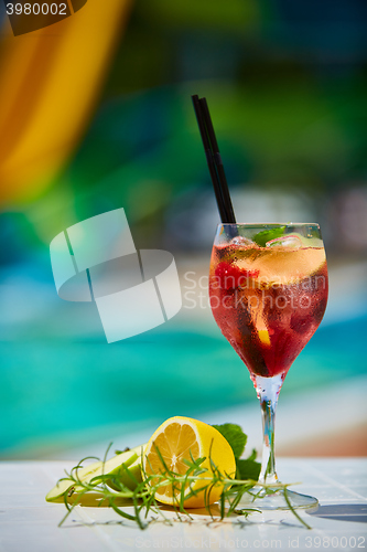 Image of Tasty cocktail background swimming pool