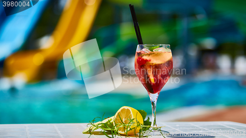 Image of Tasty cocktail background swimming pool