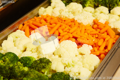 Image of steamed vegetables in a dining room at breakfast in the hotel