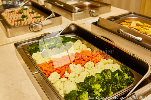 Image of steamed vegetables in a dining room at breakfast in the hotel