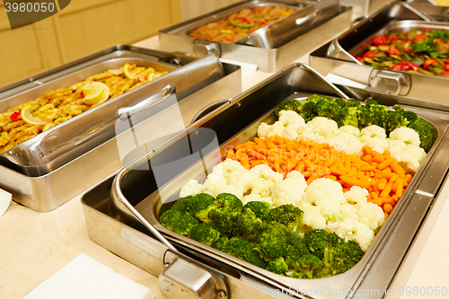 Image of steamed vegetables in a dining room at breakfast in the hotel