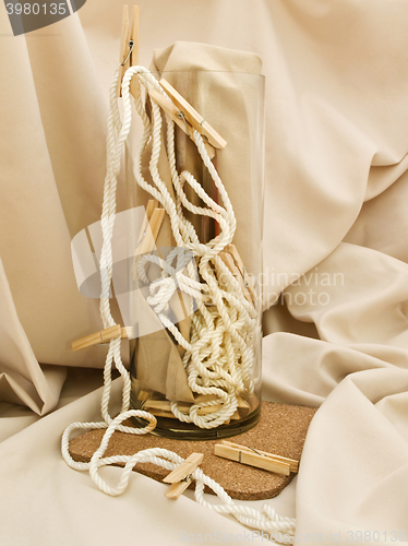 Image of Clothespins, Cord And Vase