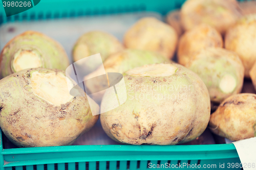 Image of close up of swede or turnip at street market