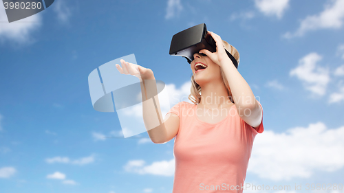 Image of woman in virtual reality headset or 3d glasses