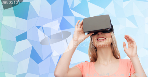 Image of woman in virtual reality headset or 3d glasses