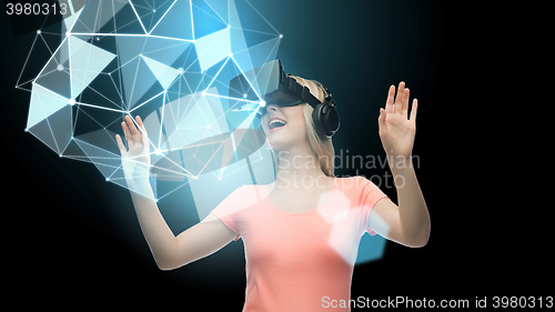 Image of woman in virtual reality headset or 3d glasses