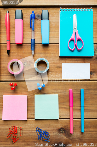 Image of close up of stationery or school supplies on table