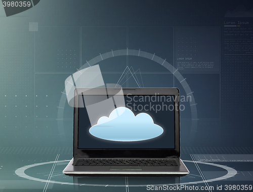 Image of laptop computer with cloud icon on screen