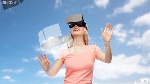 Image of woman in virtual reality headset or 3d glasses