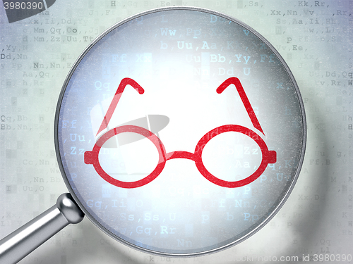 Image of Education concept: Glasses with optical glass on digital background