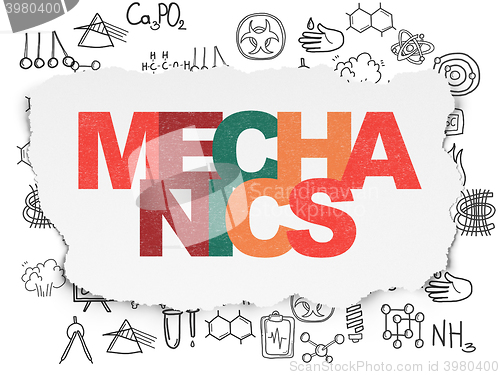 Image of Science concept: Mechanics on Torn Paper background