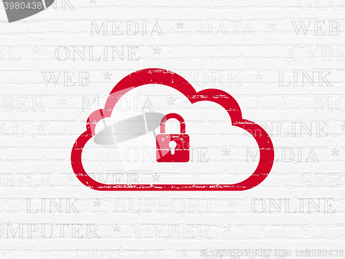 Image of Cloud networking concept: Cloud With Padlock on wall background