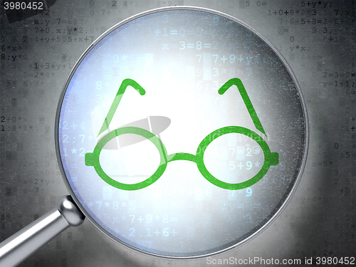 Image of Education concept: Glasses with optical glass on digital background