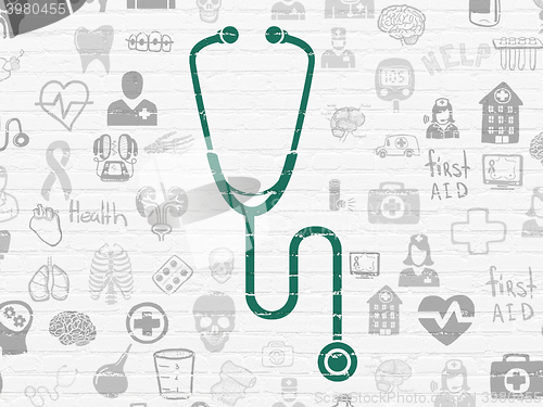 Image of Health concept: Stethoscope on wall background