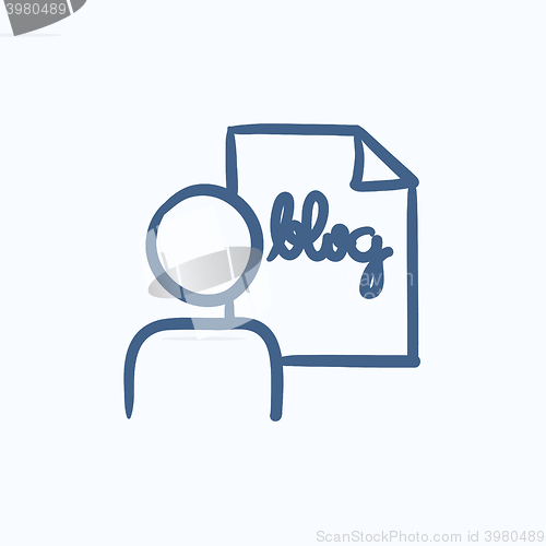 Image of Man and sheet with word blog sketch icon.