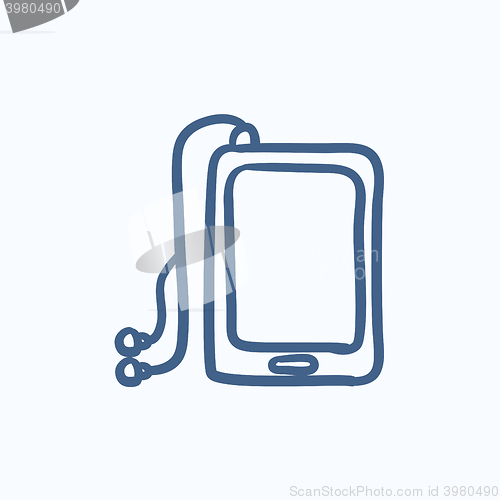 Image of Tablet with headphones sketch icon.