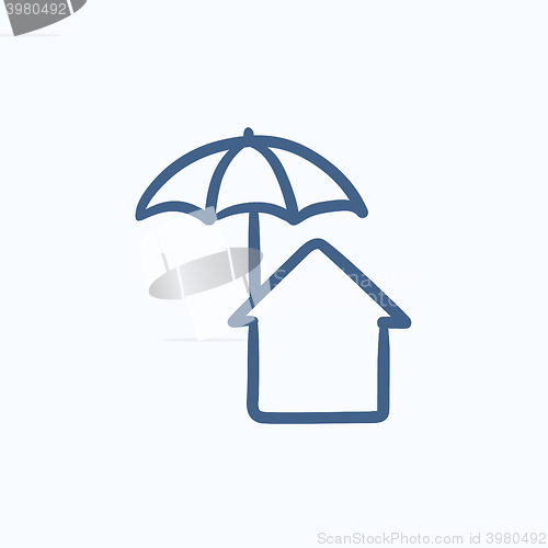 Image of House under umbrella sketch icon.