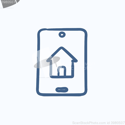 Image of Property search on mobile device sketch icon.