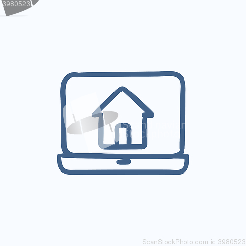 Image of Laptop with home on the screen sketch icon.