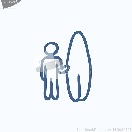 Image of Man with surfboard sketch icon.