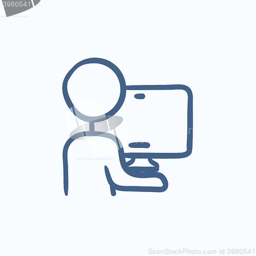 Image of Man working at his computer sketch icon.