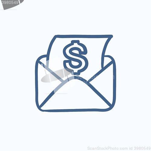 Image of Envelope mail with dollar sign sketch icon.