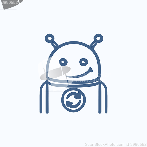 Image of Robot with refresh sign sketch icon.