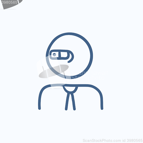 Image of Man in augmented reality glasses sketch icon.