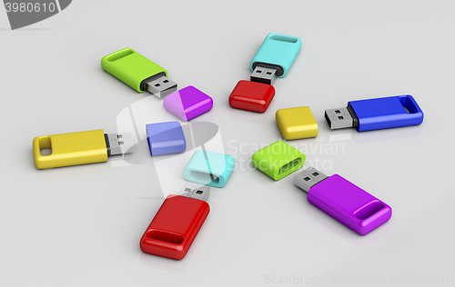 Image of Group of colorful usb memory sticks