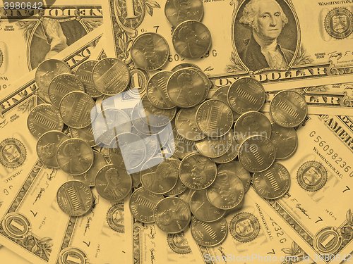 Image of Dollar coins and notes - vintage