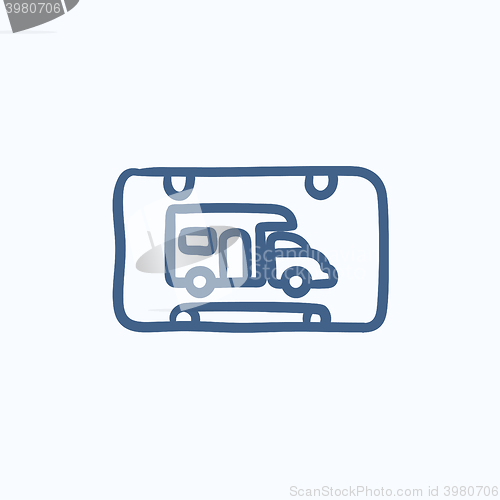 Image of RV camping sign sketch icon.