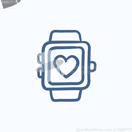 Image of Smartwatch with heart sign sketch icon.