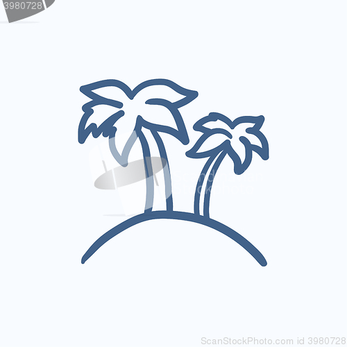 Image of Two palm trees on island sketch icon.