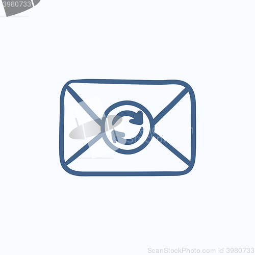Image of Envelope mail with refresh sign sketch icon.