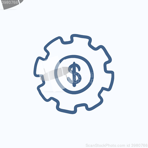 Image of Gear with dollar sign sketch icon.