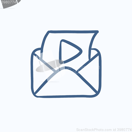 Image of Envelope mail with play button sketch icon.