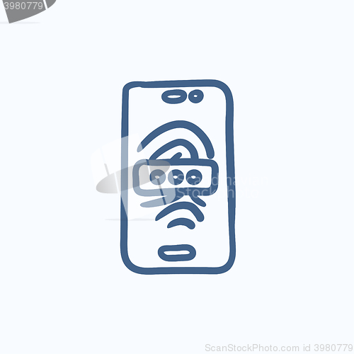 Image of Mobile phone scanning fingerprint sketch icon.