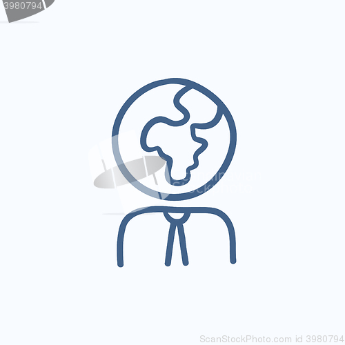 Image of Human with globe head sketch icon.