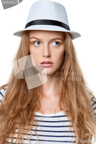 Image of Closeup portrait of young serene woman