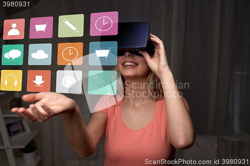 Image of woman in virtual reality headset or 3d glasses