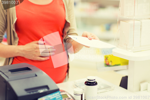 Image of pregnant woman buying medication at pharmacy