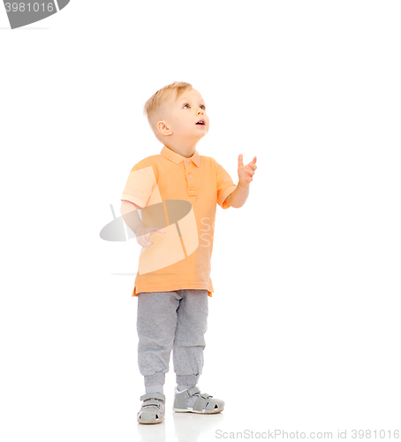 Image of happy little boy looking up