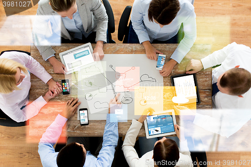 Image of business team with smartphones and tablet pc