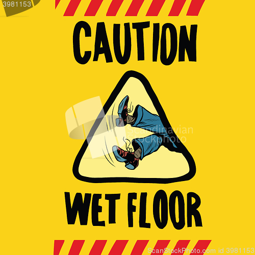 Image of caution wet floor feet men