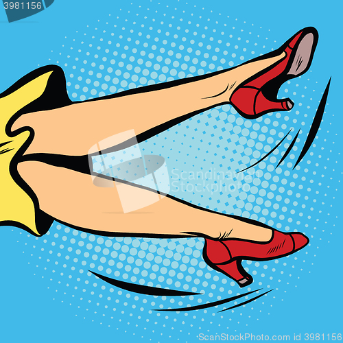 Image of the woman falls or waving his legs