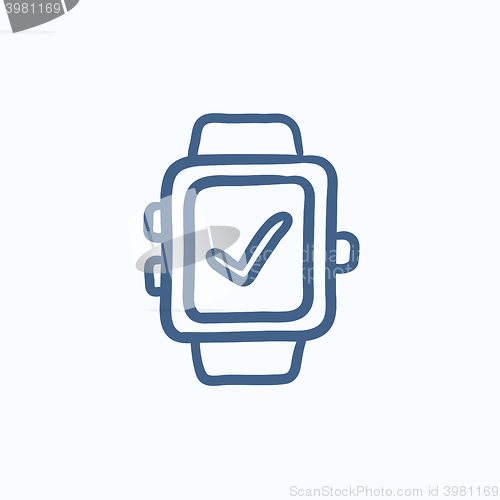 Image of Smartwatch with check sign sketch icon.