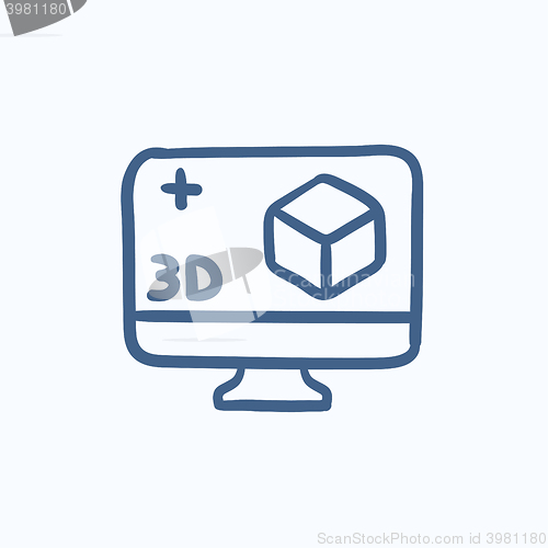 Image of Computer monitor with 3D box sketch icon.